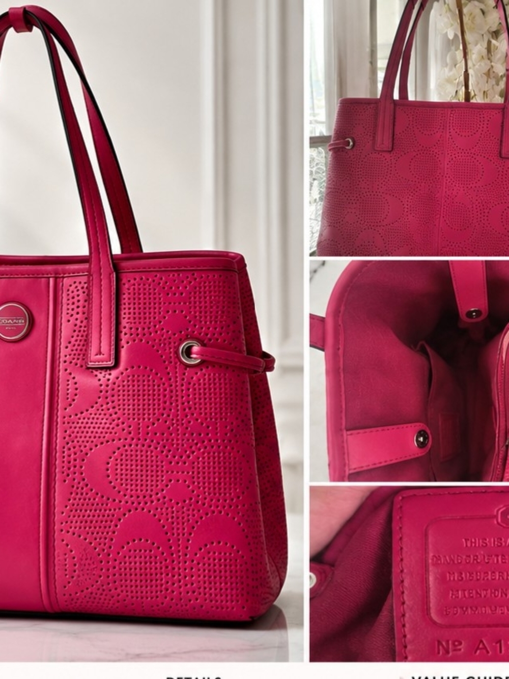 Coach Raspberry Perforated Leather Tote